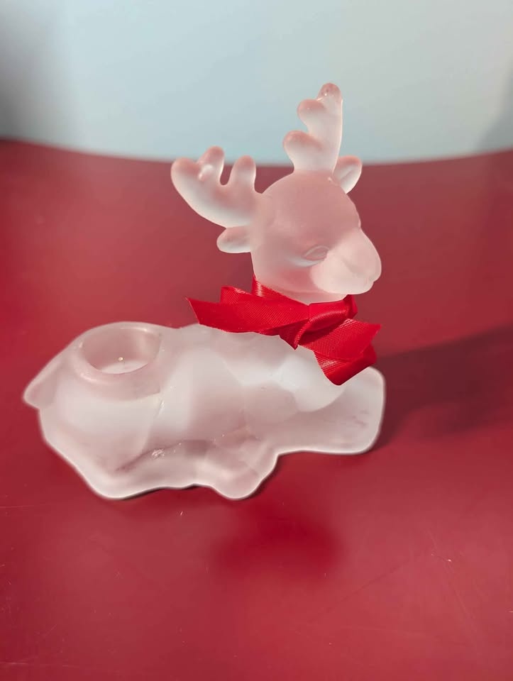 Set of two frosted reindeer candlholders - photo 2