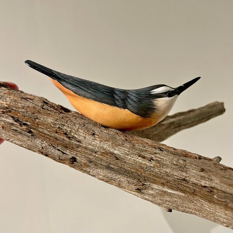 Vintage red breasted nuthatch hand carved