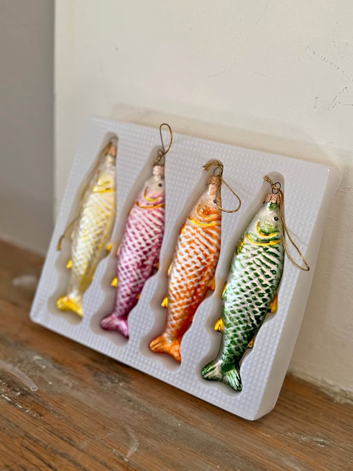 Vintage 1980s Glass Fish Christmas Ornaments Set