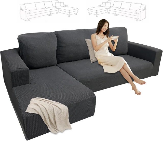 Sectional L Shape Waterproof Couch Cover, Dark Grey NEW