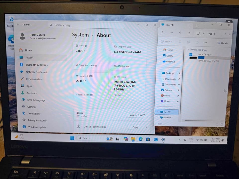 💻 Lenovo ThinkPad Laptop – i7 • 20GB RAM • 238GB SSD • Windows 1