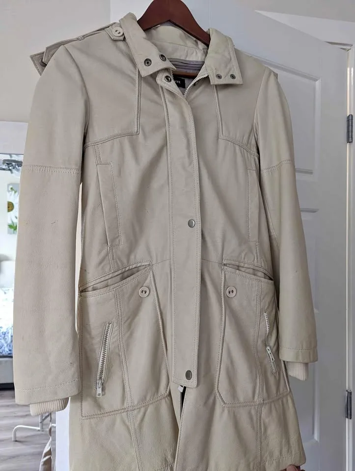 White Cream Leather Jacket thumbnail