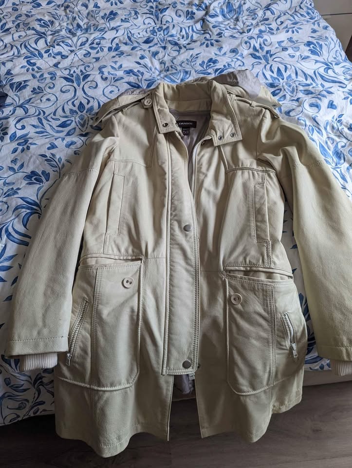 White Cream Leather Jacket - photo 2