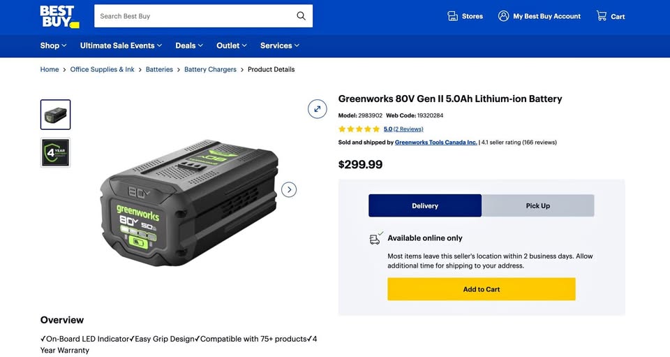 Greenworks 80V Gen II 5.0 AH Lithium-ion Battery