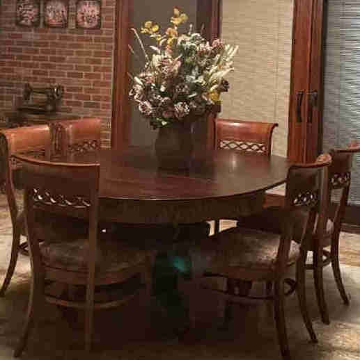 beautiful 100 yr old dining table + chairs