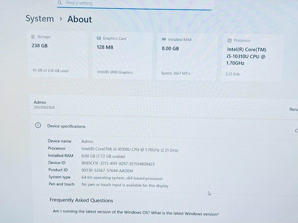 Lenovo L15 15” Core i5-10310u 8GB 256GB SSD Windows 11 - photo 2