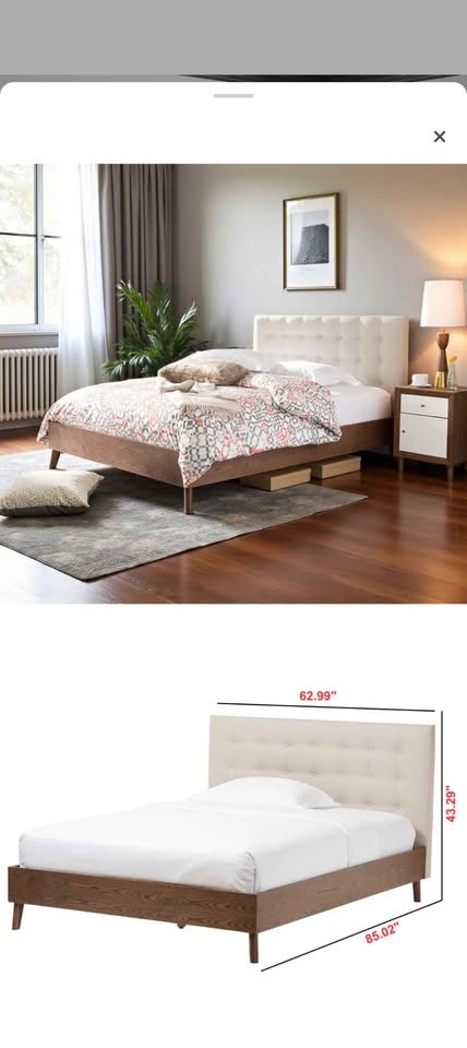 Solid Wood Queen Bedframe Upholstered Headboard + FREE queen mat - photo 5