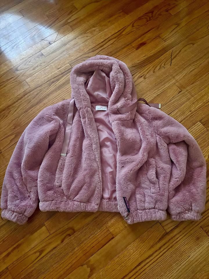 Pink Faux Fur Hooded Jacket – NEW – Size S