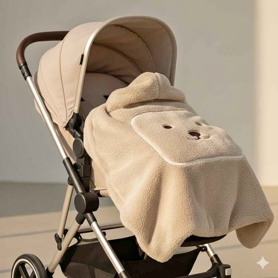 🧸 Bear Embroidery Baby Blanket – Warm & Cozy for Stroller/Carrie