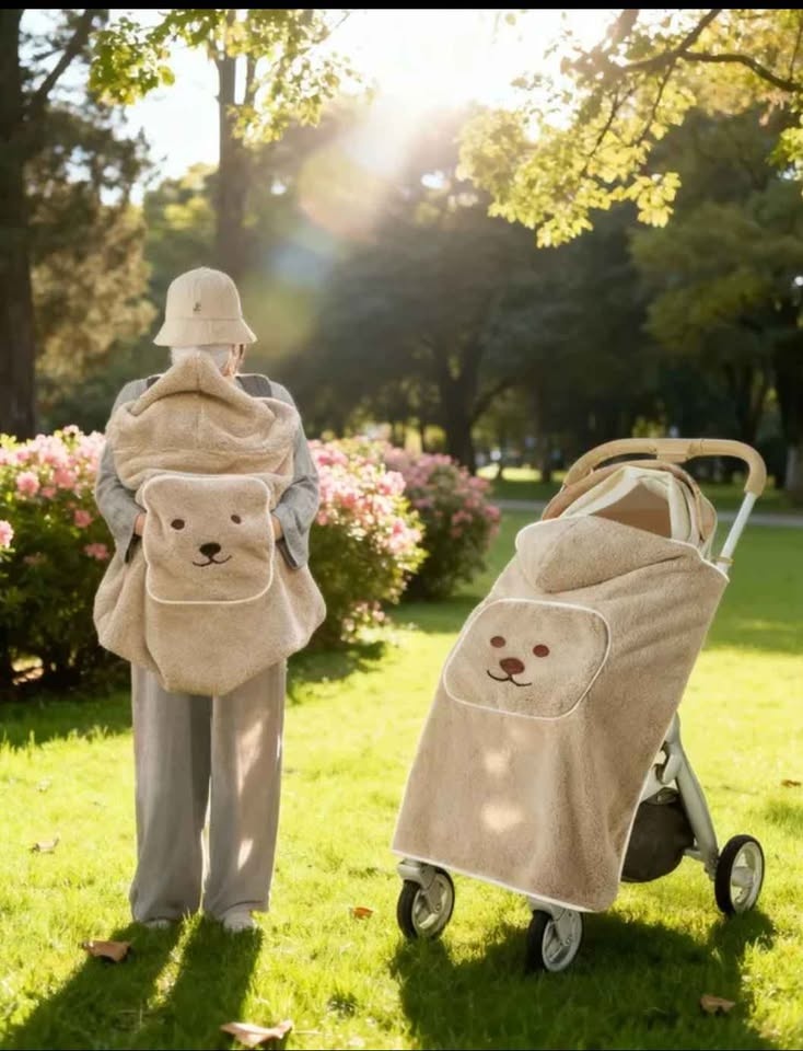 🧸 Bear Embroidered Stroller & Baby Carrier Blanket – Warm & Cozy - photo 2
