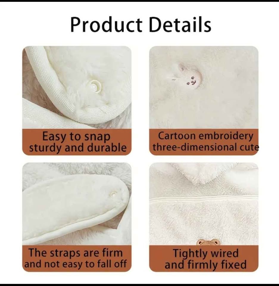 🧸 Bear Embroidered Stroller & Baby Carrier Blanket – Warm & Cozy - photo 4
