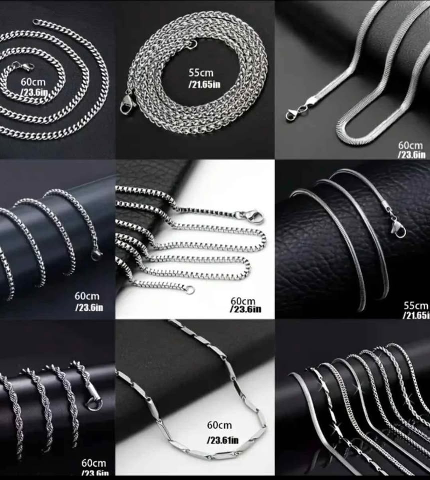 8pcs Stainless Steel Necklace Set – Retro Silvery Hip-Hop Style - photo 2