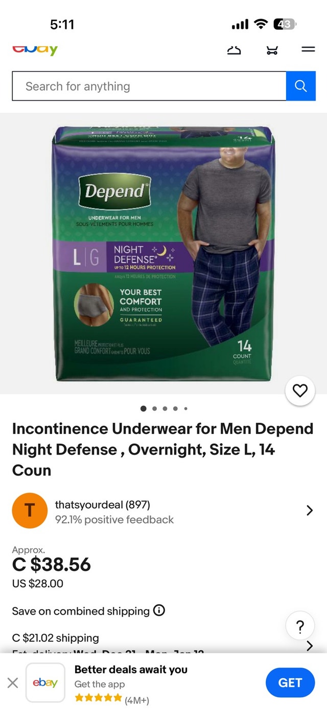 Depend Underwear for man
