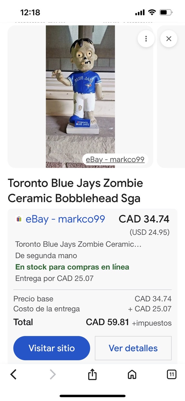 Toronto Blue Jays ZombieCeramic Bobblehead Sga