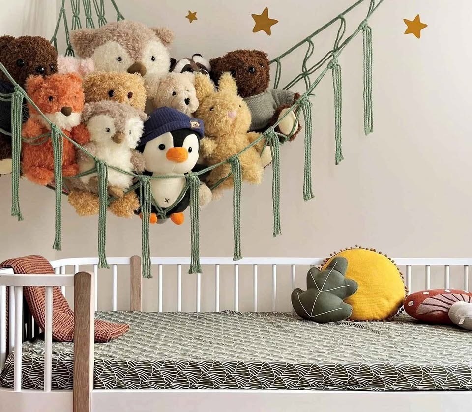 Stuffed Animal Storage Hammock - Boho Corner Stuffy Storage- Gre