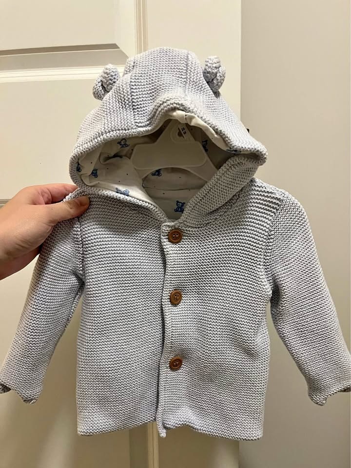 Baby cardigan jacket with hat with cotton lining (baby blue colo