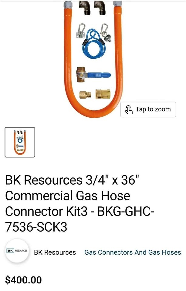 Commercial gas hose with quick disconnect