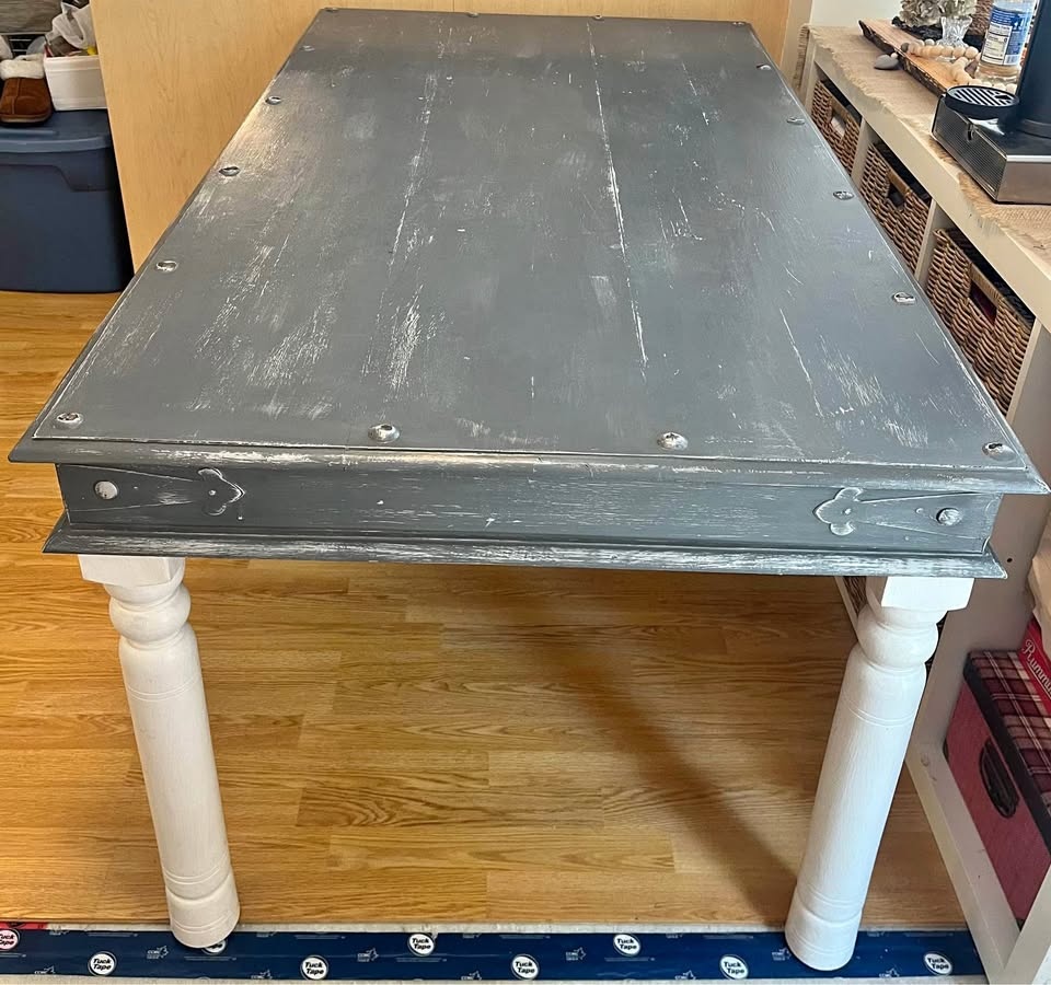 Solid wood - chalk painted distressed and gloss treated