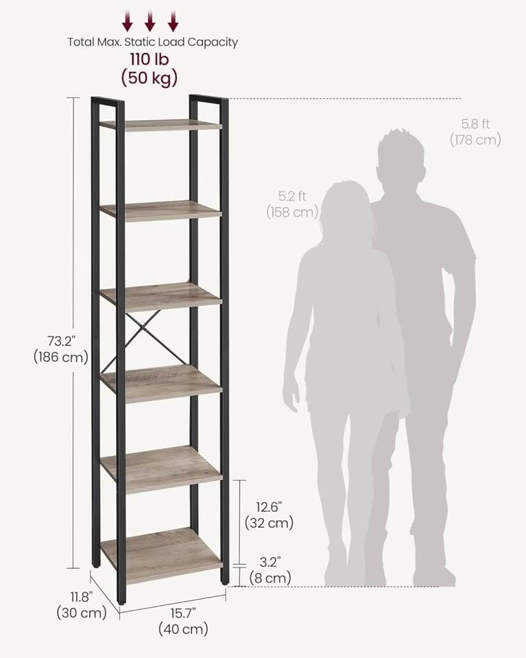 VASAGLE 6-Tier Industrial Bookcase – New in Box - photo 2