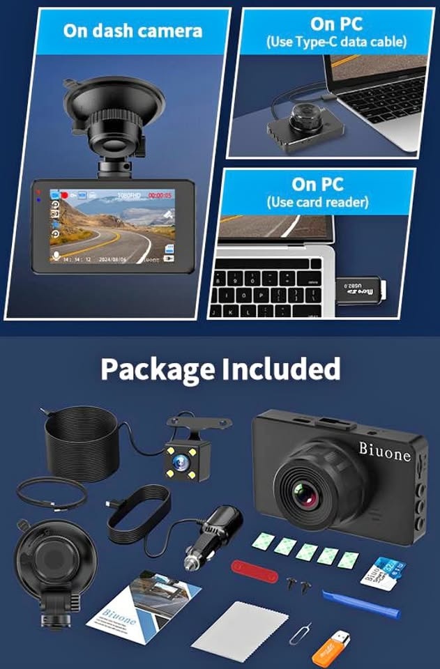 Dash Camera HD 1080p Front & Rear (32GB SD Card)