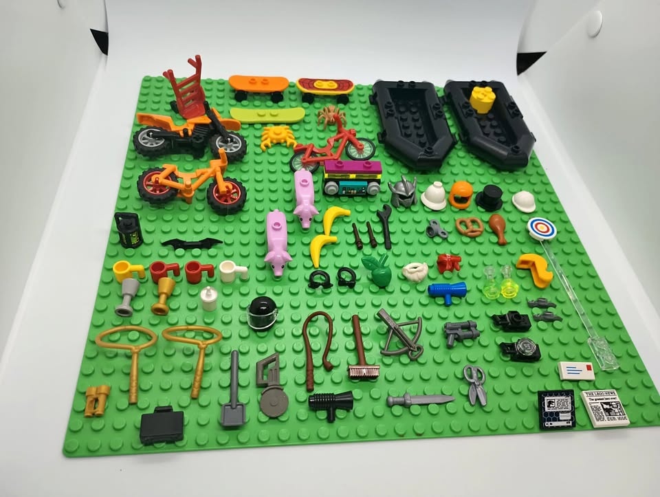 Lot of Lego Minifig Accessories Rafts Bikes Skateboards Tools