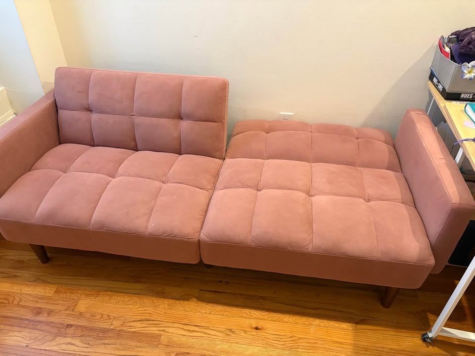 Velvet Futon Sofa Bed (pink, rose) - photo 2