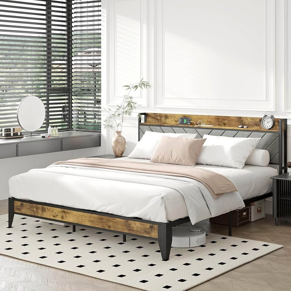 SALE: $145 QUEEN, Upholstered Bed with Charging Station