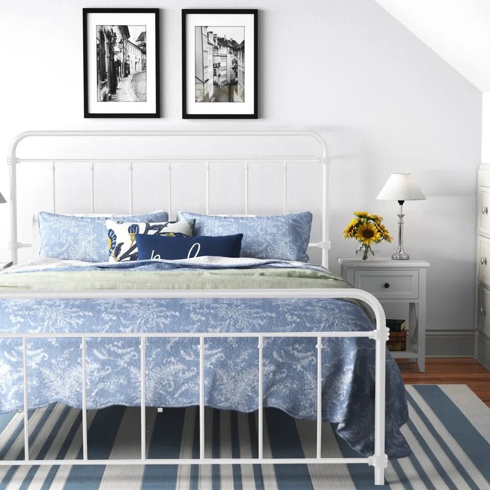 Queen White Farmhouse Style Metal Platform Bed - BRAND NEW - photo 2