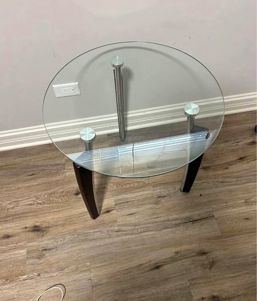 Glass Side Table with Wood Legs - Excellent
