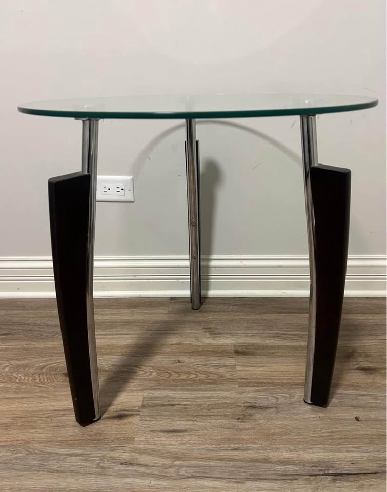 Glass Side Table with Wood Legs - Excellent - photo 2