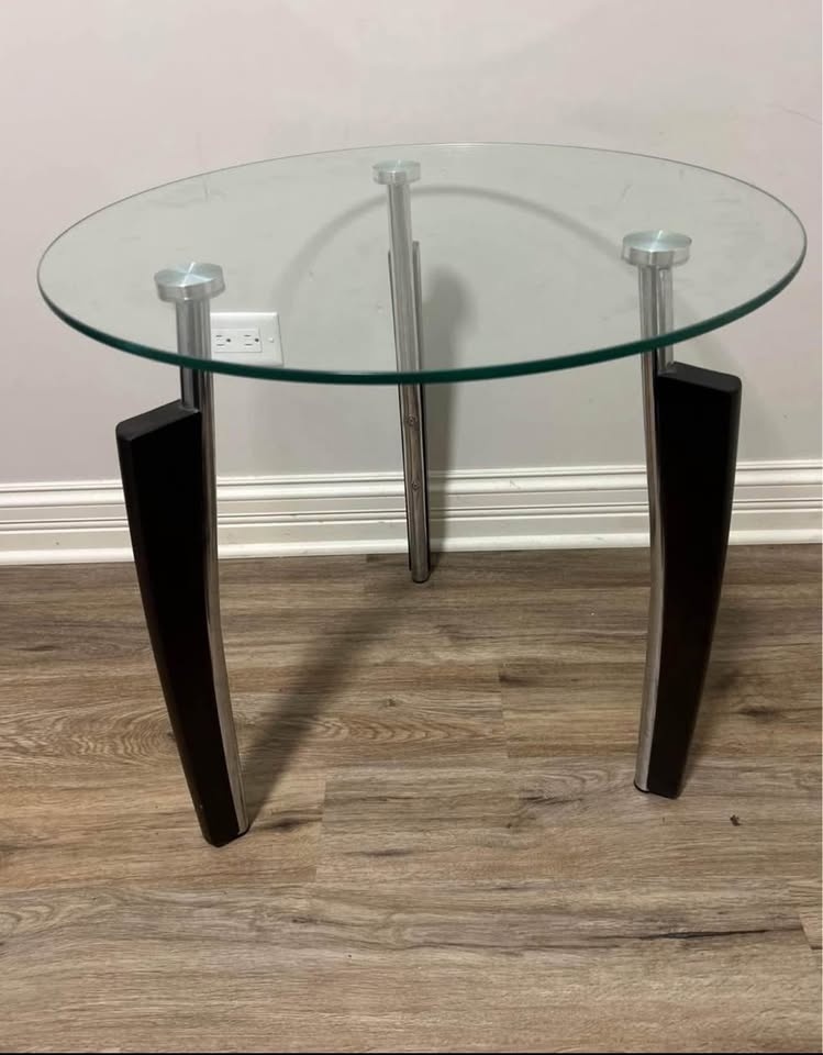 Glass Side Table with Wood Legs - Excellent - photo 3
