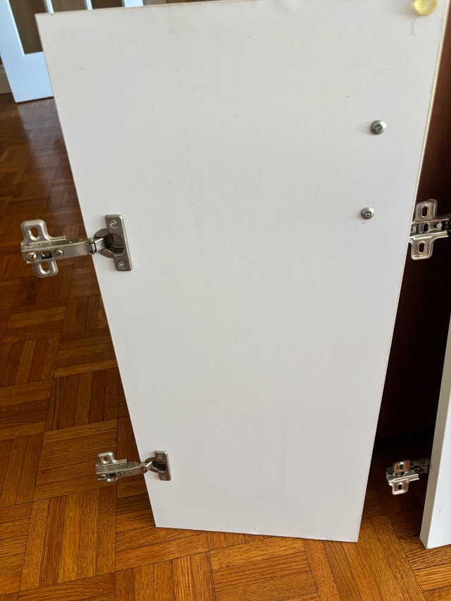 2 White Cabinet Doors with handles, hinges & screws - photo 2