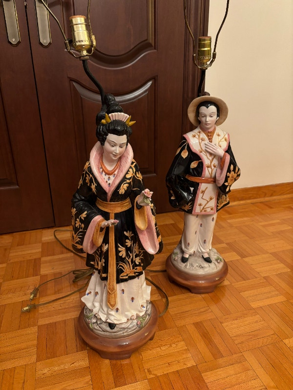 Vintage (damaged)Italian Ceramic Japanese Lamp Bases - photo 3