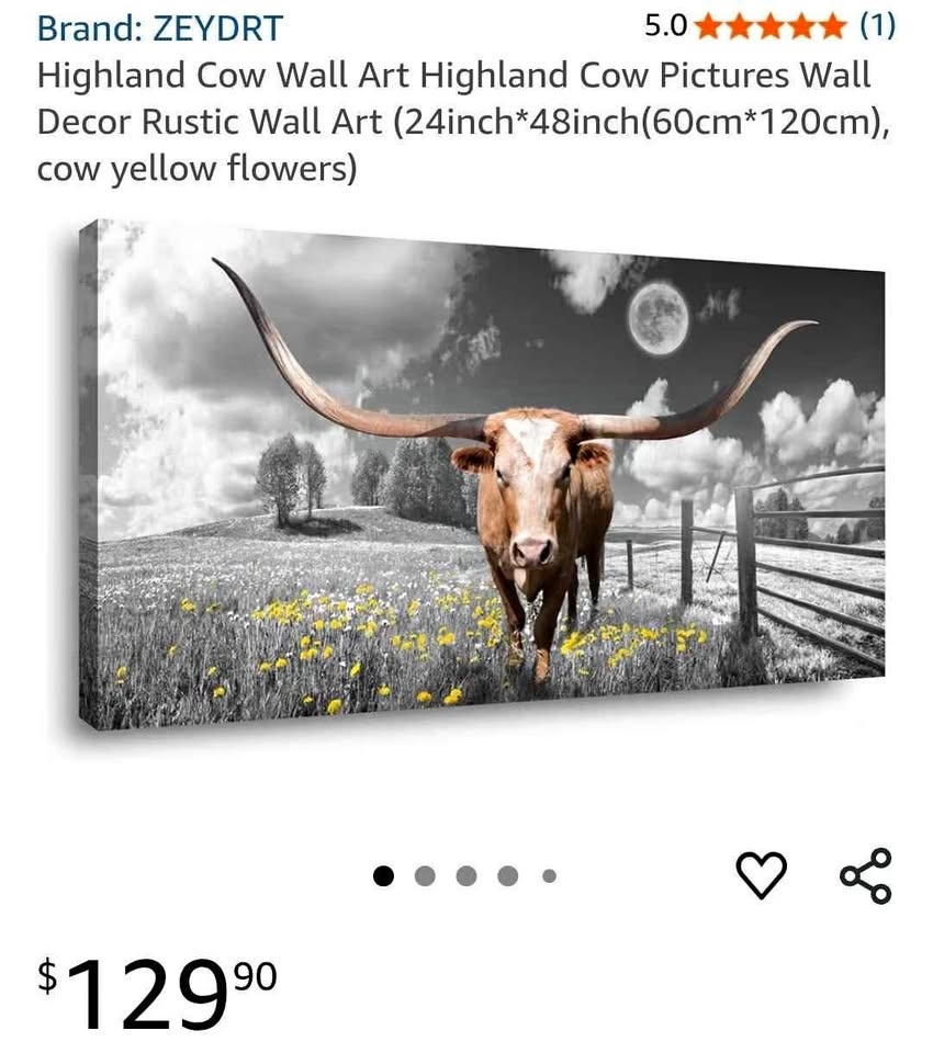 highland cow art canvas 30x60