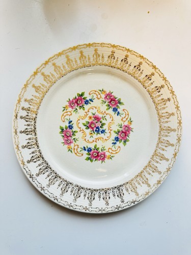 1930's VTG Sebring Pottery Co. USA 6” bowl Rose Bower 22 K Gold