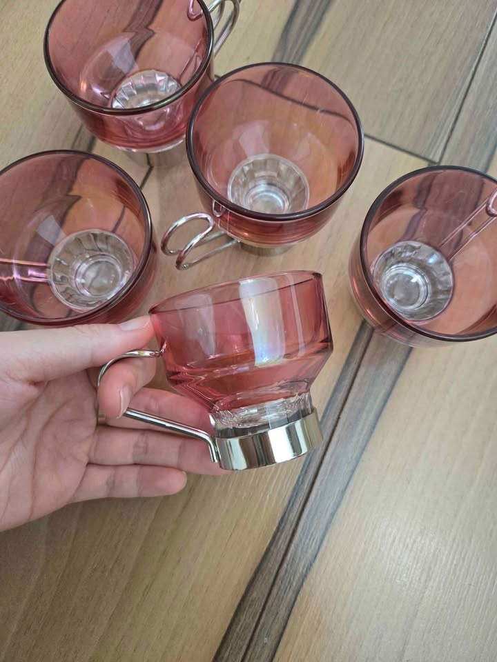 Vintage Cranberry Glass Espresso set of 5 Lubiana Cups - photo 2