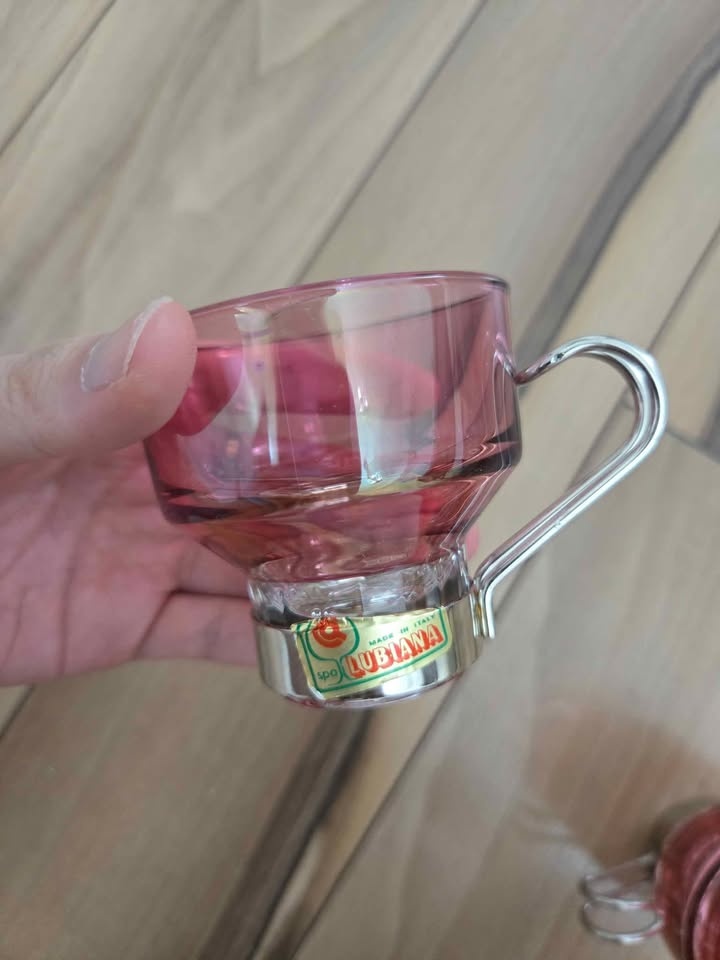 Vintage Cranberry Glass Espresso set of 5 Lubiana Cups - photo 3