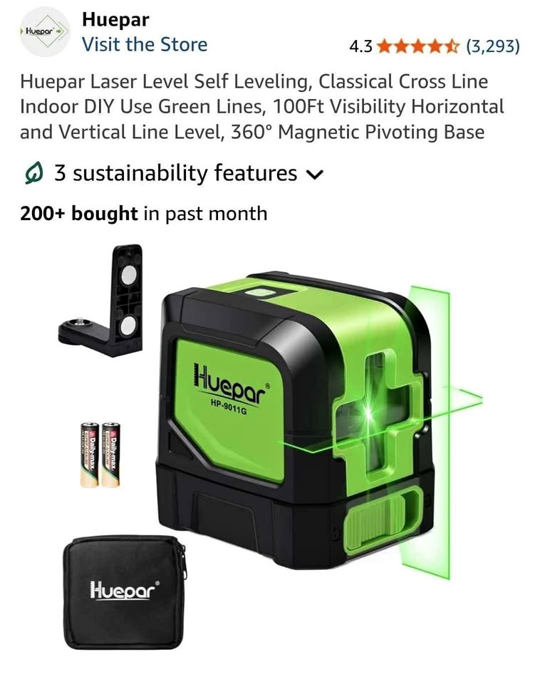 Huepar Laser Level Self Leveling, Green Lines, 100Ft