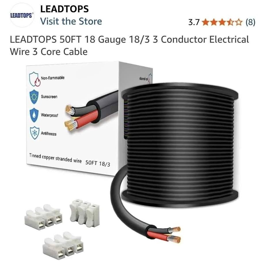 LEADTOPS 50FT 18 Gauge 18/3 3 Conductor Electrical Wire