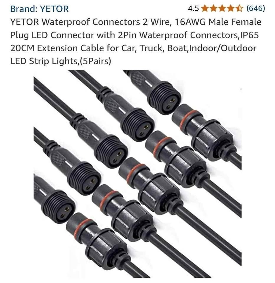 YETOR Waterproof Connectors 2 Wire, 16AWG Male Female Plug