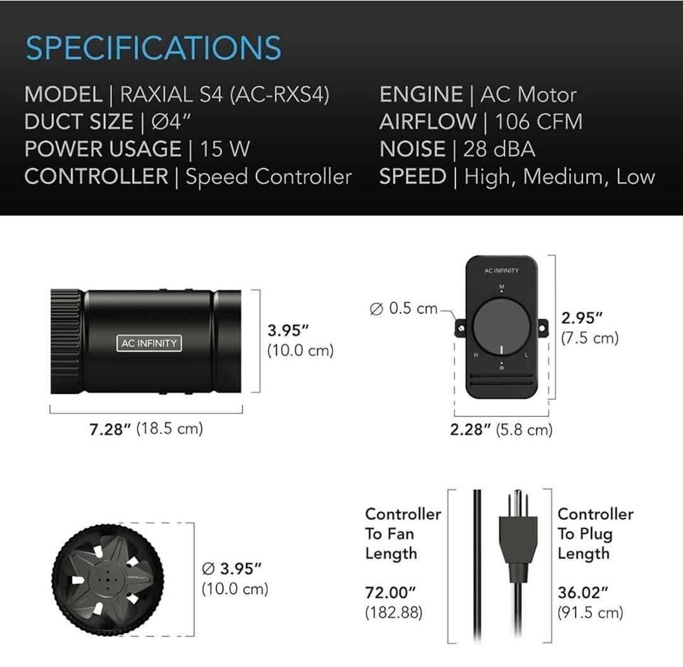 AC Infinity RAXIAL S4, Inline Booster Duct Fan 4" - photo 5