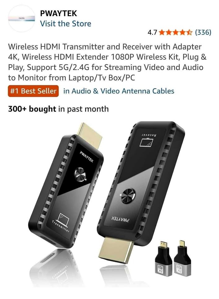 Wireless HDMI Transmitter and Receiver with Adapter 4K