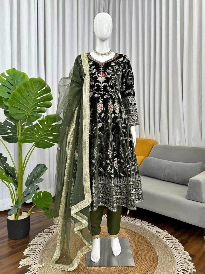 Gorgeous velvet anarkali suit with beautiful work