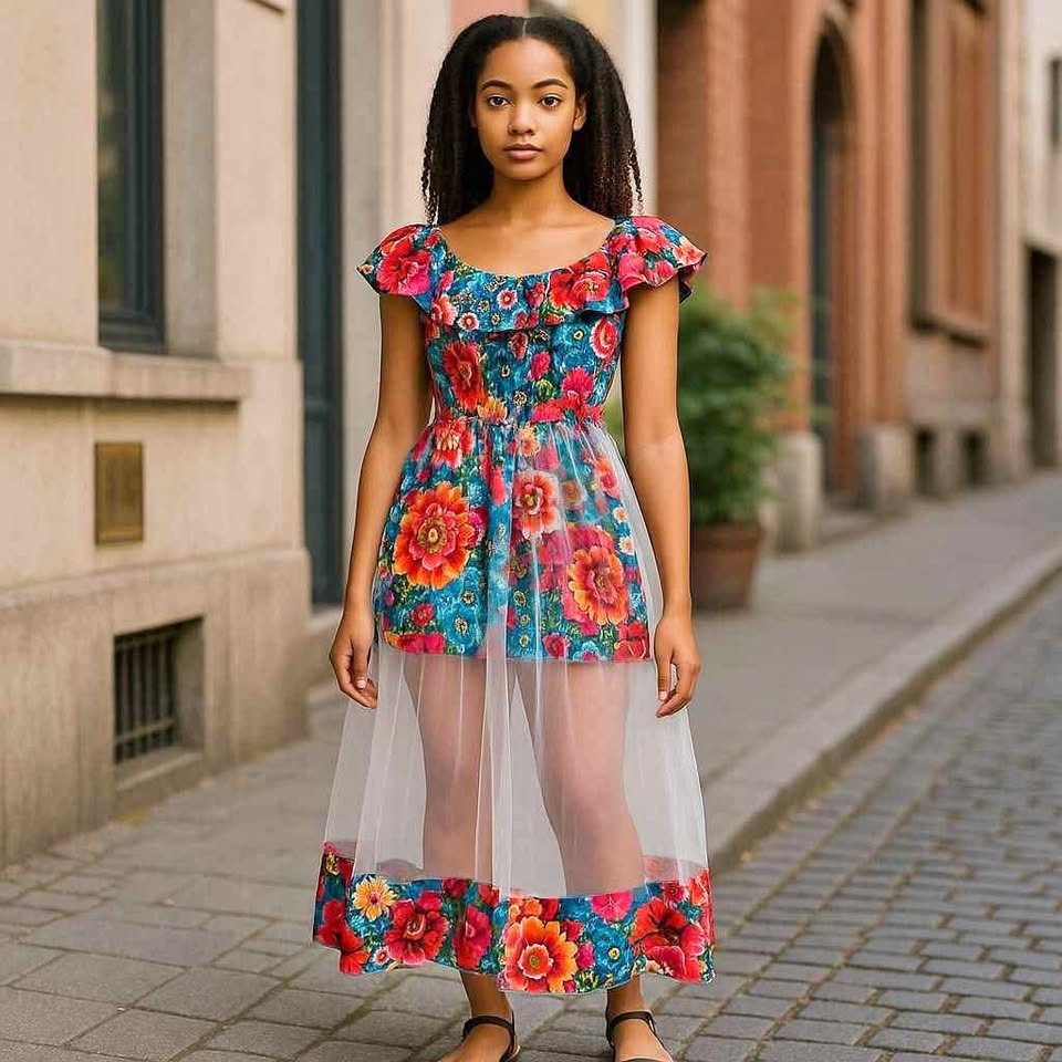 Brand New Floral Jumpsuit with Sheer Skirt Overlay