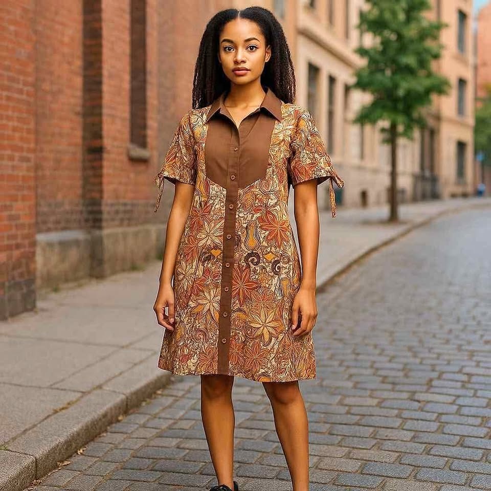 Floral Brown Ankara Shirt Dress