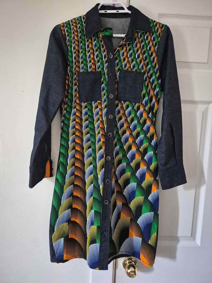 Denim & Ankara Combo Shirt Dress - photo 3