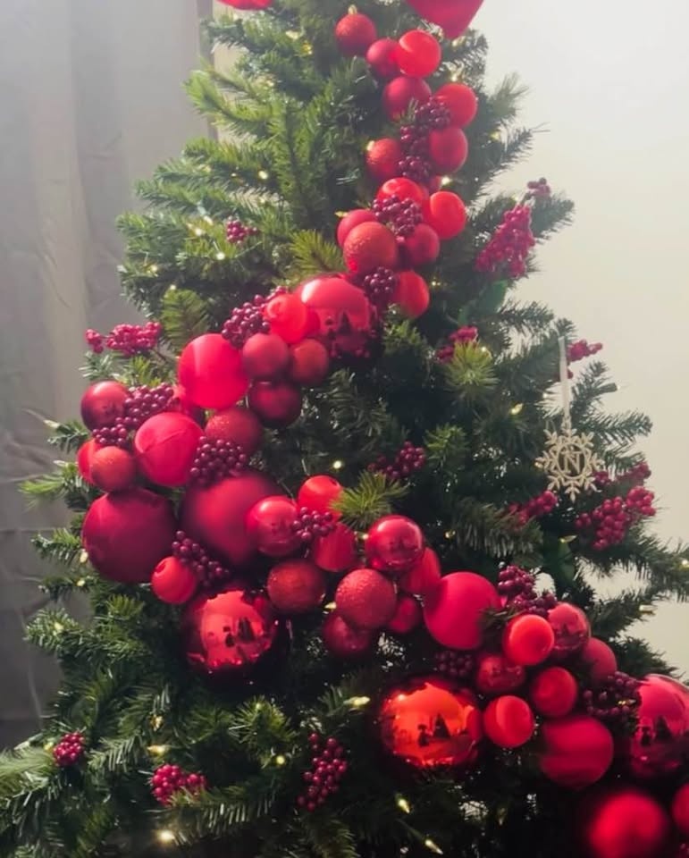 Beautiful red Christmas ornaments and red garland - photo 3