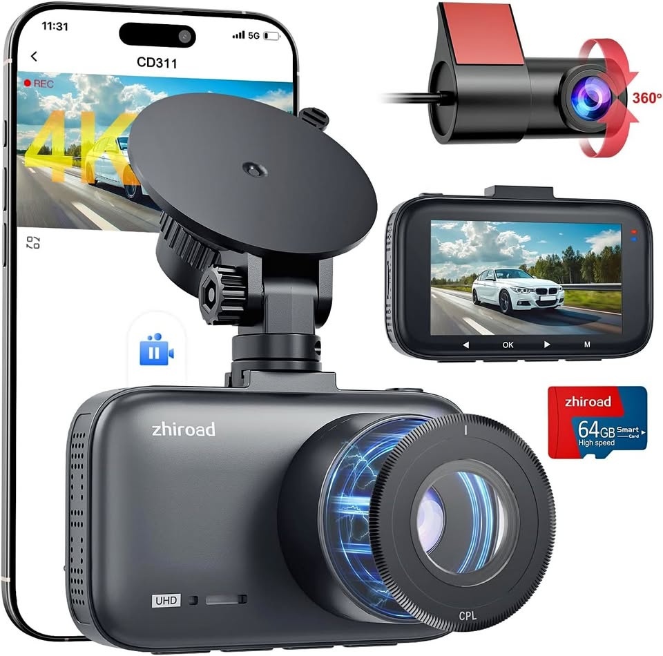 4K Dash Cam Front and Rear with CPL Filter