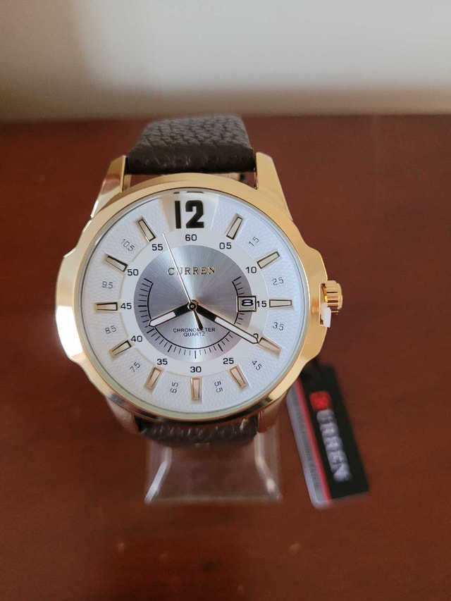 Gold & White Curren Chronometer Quartz Men's Watch