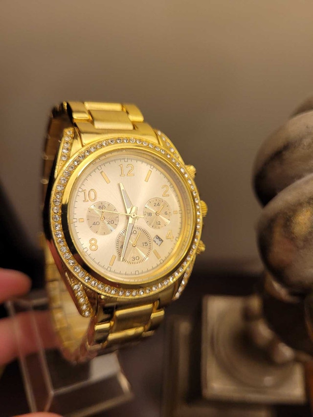 Brand New Unisex Gold Watch with Diamond Crystal Accents